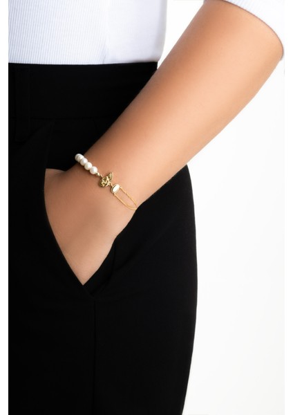 Lucia 18 Ayar Sarı Altın Kaplama 19 cm Gümüş Inci Bileklik fırsatları