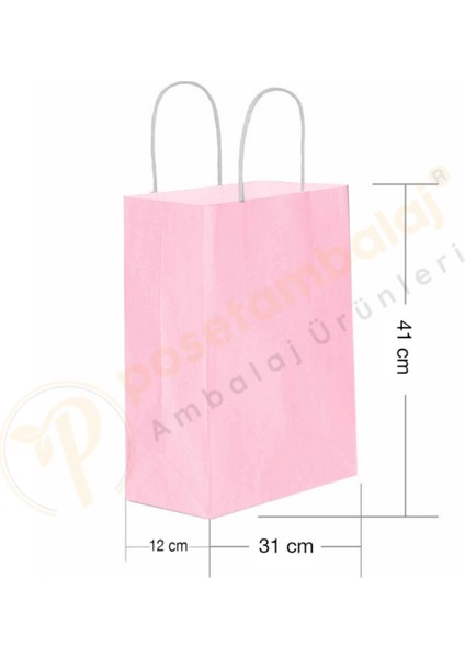 Pembe Kraft Çanta Büyük Boy 31X12X41 cm 25 Adet