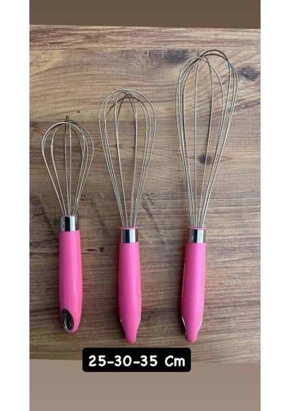 3 Lü 25-30-35 cm Paslanmaz Çelik Metal Çırpma Teli – Yumurta, Kek ve Hamur Karıştırma