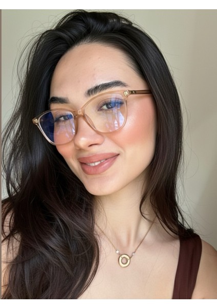 Elanor Cat Eye Açık Kahvernegi Saydam Esnek Köşeli Çekik Mavi Işık Korumalı Gözlük