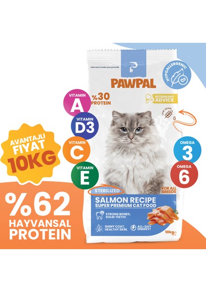 Somonlu Süper Premium Kısırlaştırılmış Kedi Maması 10 kg - Düşük Tahıllı