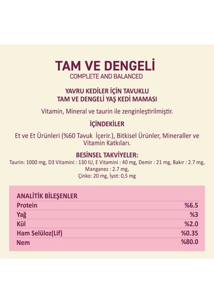 Tavuklu Yaş Konserve Yavru Kedi Maması, Jöle Içinde Parça Etli, 400 gr x 12 Adet modelleri