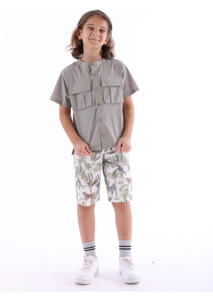 Tropikal Desenli Yazlık Erkek Çocuk Bermuda Şort