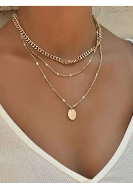 Vintage 3 Sıralı Gümüş Renk Kolye-Ürün Gümüş Rengidir fiyatları