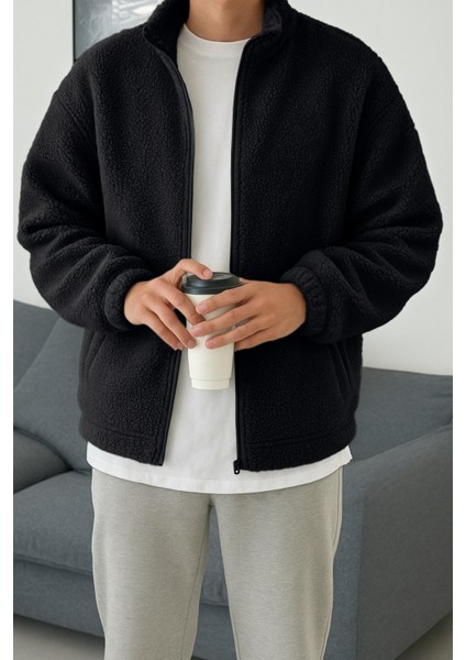 Erkek Isı Termal Iç Dış Sherpa Sonbahar Kış Tam Fermuarlı Peluş Polar Sweatshirt