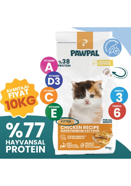 Tavuklu Süper Premium Yavru Kedi Maması 10 kg - Düşük Tahıllı