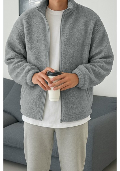 Erkek Isı Termal Iç Dış Sherpa Sonbahar Kış Tam Fermuarlı Peluş Polar Sweatshirt