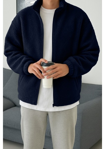 Erkek Isı Termal Iç Dış Sherpa Sonbahar Kış Tam Fermuarlı Peluş Polar Sweatshirt