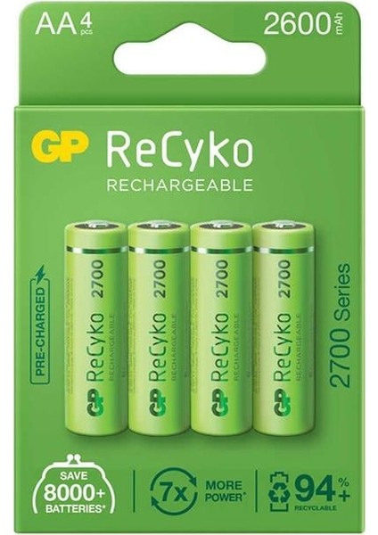 Recyko Aa 2600 Mah Şarjlı 4'lü Pil GP270AAHCE-2EB4 (GPRHC272E001) modelleri