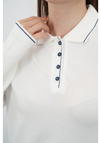 Polo Yaka Düğmeli Triko-Ekru modelleri