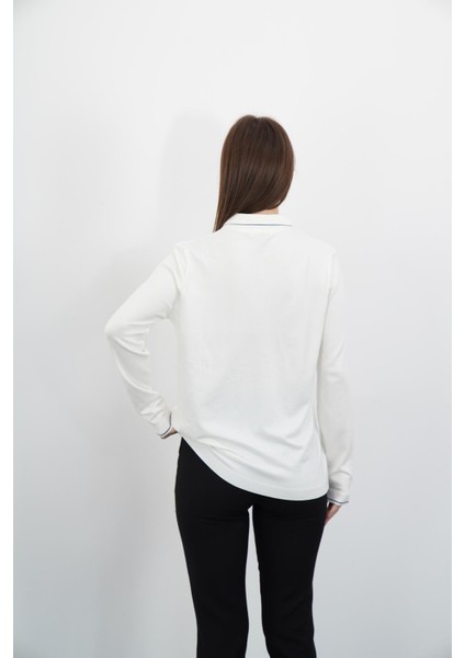 Polo Yaka Düğmeli Triko-Ekru