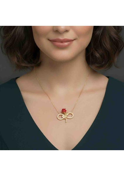 - 925 Ayar Gümüş Sonsuzluk Gül Kolye