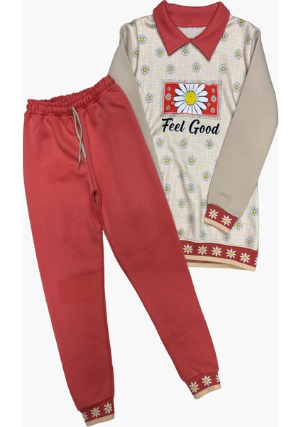 Kız Çocuk Papatya Baskılı Taş Süslemeli 3 Iplik Alt Üst Takım 12324