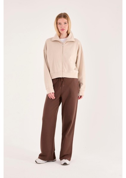 %100 Pamuk Fermuarlı Yüksek Yakalı Kadın Sweatshirt fırsatları