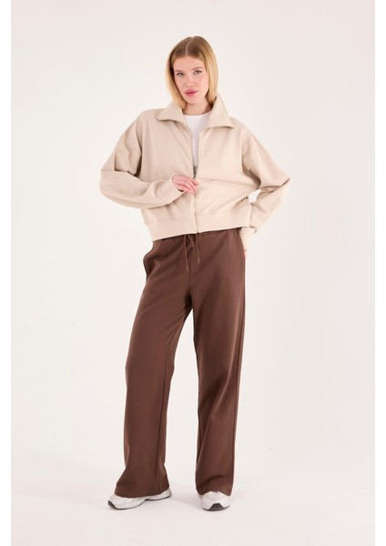 %100 Pamuk Fermuarlı Yüksek Yakalı Kadın Sweatshirt indirimleri