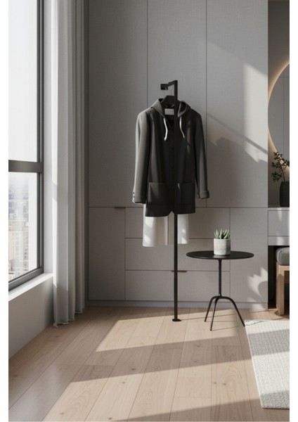 Duvara Dayalı Tek Ayaklı Metal Elbise Askılığı Kıyafet Askı Standı Portatif 140X30 cm