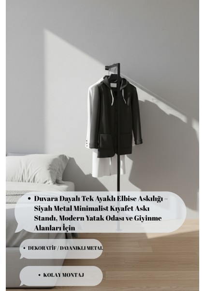 Duvara Dayalı Tek Ayaklı Metal Elbise Askılığı Kıyafet Askı Standı Portatif 140X30 cm fiyatları
