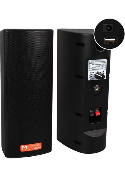 Mv-26 2x7.5 cm 50 Watt Komütatörlü Hat Trafolu Siyah Sütun Hoparlör (2'li Takım)