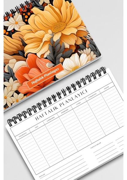 Sonbahar Çiçekleri Temalı A5 Tel Spiralli Yapılacaklar Notlar Listesi Haftalık Planlayıcı