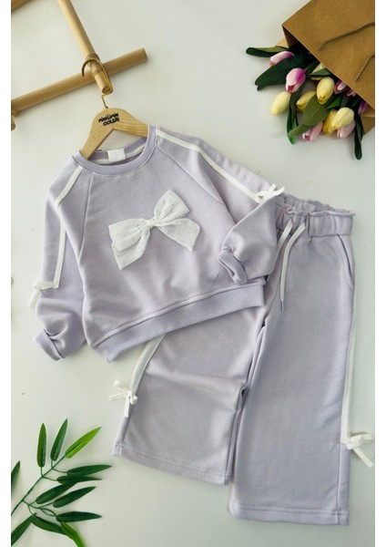 Fiyonk Taş Detaylı Kız Çocuk 2 li takım - Lila