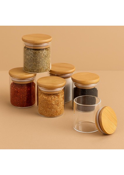 12'li Borosilikat Cam Baharatlık Seti - Sızdırmaz Silikonlu Bambu Kapak - 300 ml (X12) fırsatları