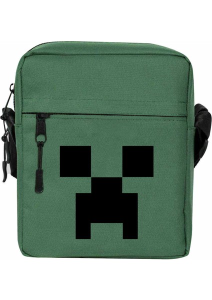 Mine-Craft Creeper Face Omuz Çantası Yeşil Renk