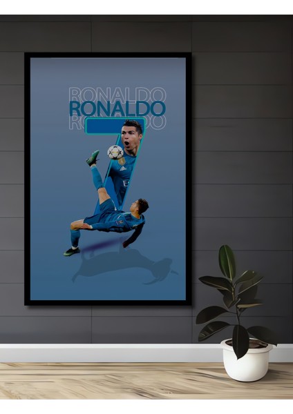Çerçeve Görünümlü Ronaldo Futbol Sanatı Ahşap Mdf Dekoratif Ev Duvar Tablo Dikdörtgen Ev Duvar Tablo