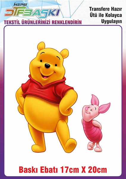 Winnie The Pooh Ütü ile Yapışan Kumaş Tekstil Kıyafet Dtf Baskı