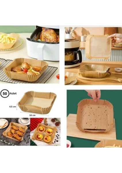 Airfryer Hava Fritözü ve Fırın Için Pişirme Kağıdı Kare Model 50 Adet