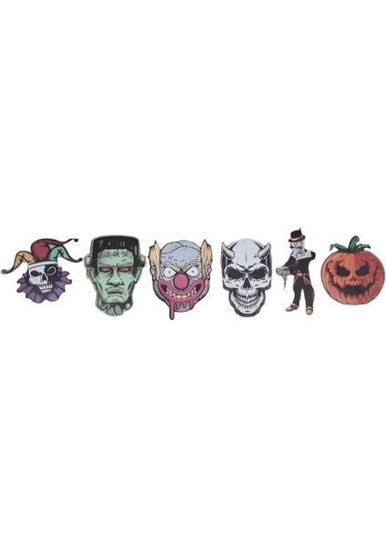 Halloween Cadılar Bayramı Banner 6lı Korkunç Figür Drakula, Kesikbaş, Playaço, Iskelet, Balkabağı Korku Figürleri fiyatları