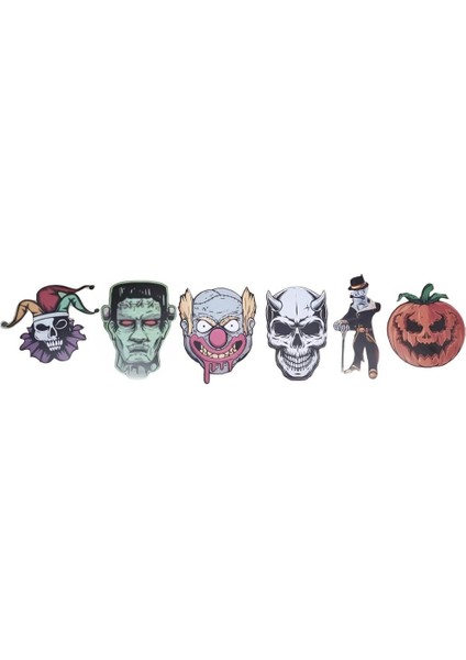 Halloween Cadılar Bayramı Banner 6lı Korkunç Figür Drakula, Kesikbaş, Playaço, Iskelet, Balkabağı Korku Figürleri modelleri