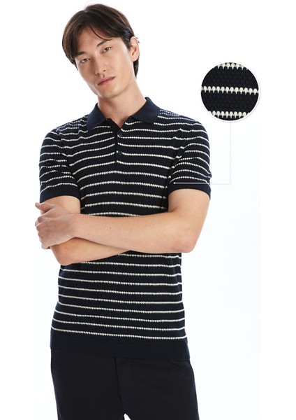 Yeni Sezon Polo Yaka Kısa Kollu Çizgili Erkek Triko Kazak