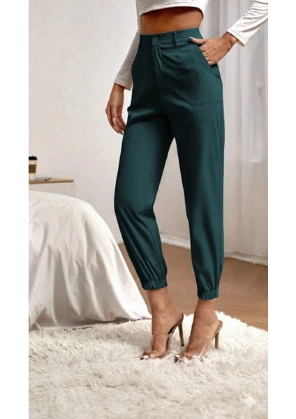 Kadın Yüksek Bel Cepli Paçası Lastikli Ithal Krep Pantolon fiyatları