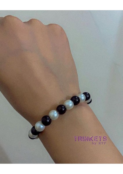 Kadın Siyah Beyaz Inci Model Zarif Bileklik