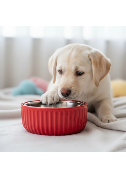 Organik Seramik Mama Kabı Kimyasal Içermez Paslanmaz Çelik Iç Kap 250ML