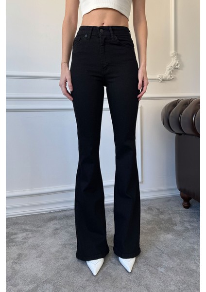 Premium İspanyol Paça Jean- SİYAH