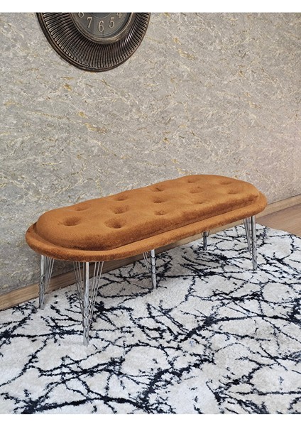 Ufo Oturak Bench - Krom Kaplama Telli Ayak - Oturak - Bench - Puf - Yatak Ucu Pufu Turuncu Renk 100 x 50 Boyut/ebat