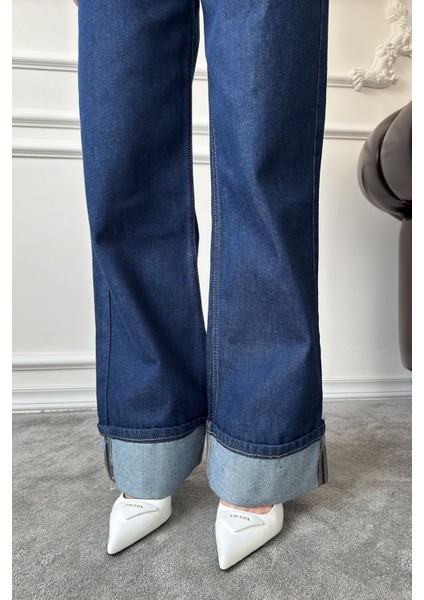 Duble Paça Denim Pantolon- Mavi