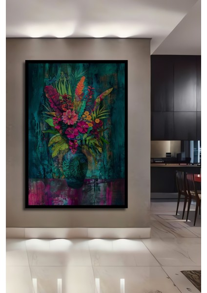 Çerçeve Görünümlü Parlak Çiçek Aranjmanı Dekoratif Ahşap Mdf Tablo Dikdörtgen Tablo