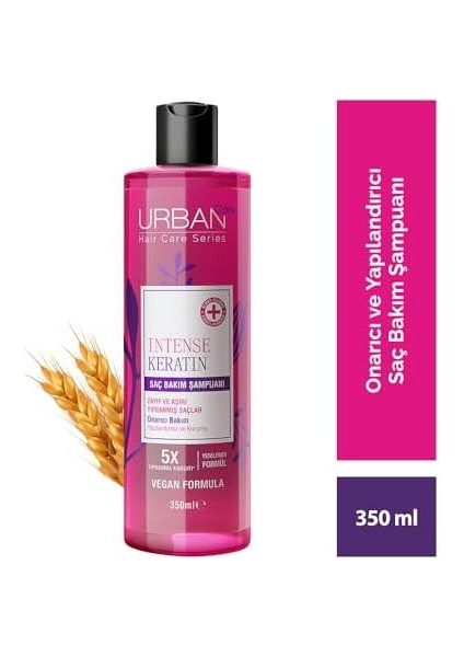 Urban Care Intense Keratin Yoğun Hasar Onarıcı Saç Bakım Şampuanı, 350 Mililitre, Vegan