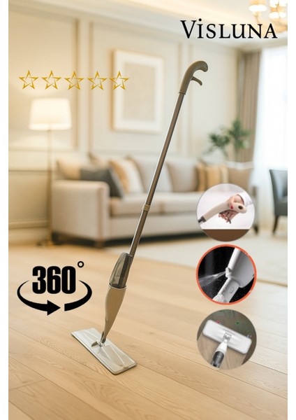 Sprey Mop ( 3 Adet Yedek Bezli ) Lüks Mikrofiber Paspas Mop Deterjan Hazneli Temizlik Seti