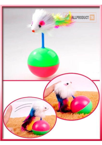 Kedi Oyun Topu Tüylü Fareli Hacı Yatmaz Eğitici Yavru Kedi Oyuncağı Devrilmez Plastik Peluş Fareli Kedi Topu 1 Adet