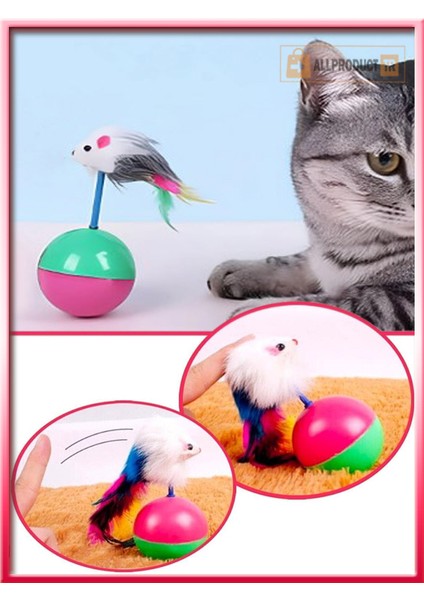 Kedi Oyun Topu Tüylü Fareli Hacı Yatmaz Eğitici Yavru Kedi Oyuncağı Devrilmez Plastik Peluş Fareli Kedi Topu 1 Adet modelleri