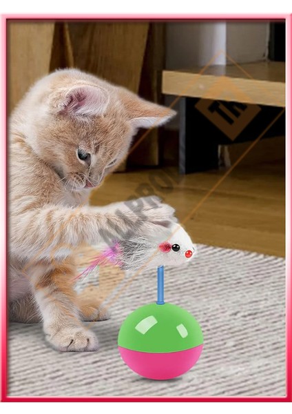 Kedi Oyun Topu Tüylü Fareli Hacı Yatmaz Eğitici Yavru Kedi Oyuncağı Devrilmez Plastik Peluş Fareli Kedi Topu 1 Adet indirimleri