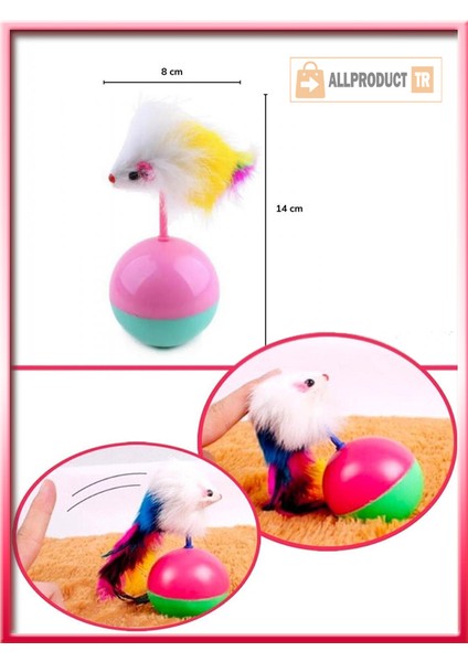 Kedi Oyun Topu Tüylü Fareli Hacı Yatmaz Eğitici Yavru Kedi Oyuncağı Devrilmez Plastik Peluş Fareli Kedi Topu 1 Adet