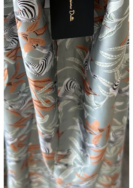 Zebra Desen Saten Elbise- Yeşil