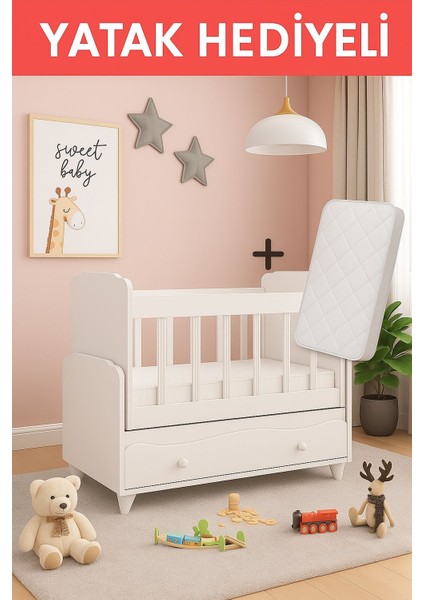 Yıldız YATAK HEDİYELİ Sallanır Sabitlenir Anne Yanı Çekmeceli Beşik