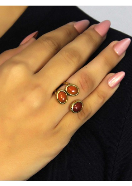 Doğal Taş Akik Oval Üçlü Doğal Taşlı Antik Model Kadın Ayarlanabillir Yüzük EUY76A fiyatları