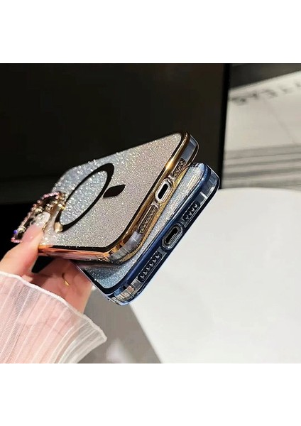 iPhone 12 Pro Max Magsafe Özellikli Kamera Lens Koruma Çerçeveli Taşlı Simli Yüksek Kalite Kılıf indirimleri