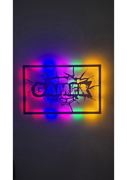 Gamer Ahşap LED Işıklı Tablo – El Yapımı Lazer Kesim Dekoratif Hediye Lamba